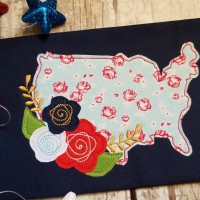 USA with Flowers Machine Applique Design